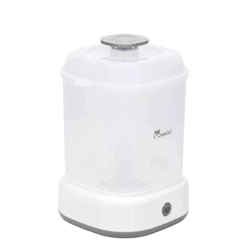 Momini Bottle Steriliser QuickSteam - Elektryczny sterylizator parowy na 6 butelek dla niemowląt, cykl 8 minut, automatyczne wyłączanie, bez BPA