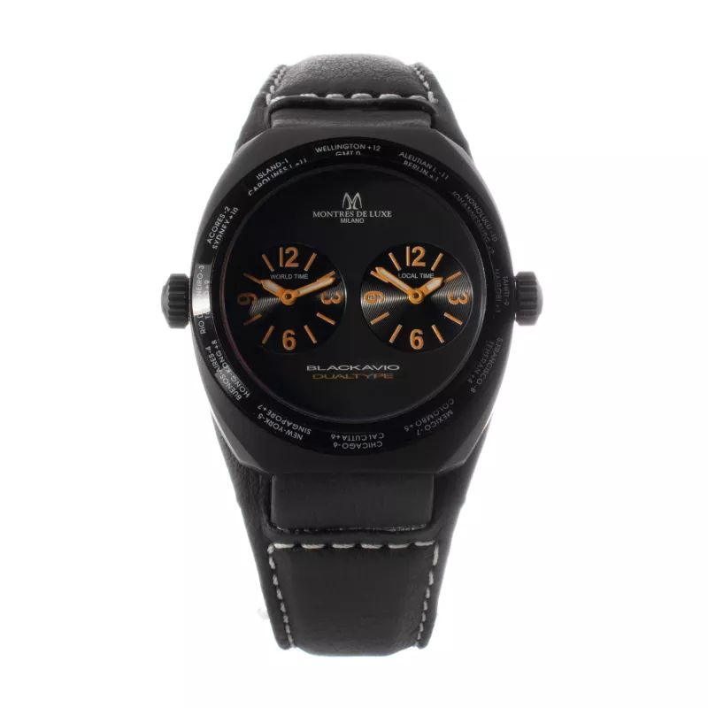 MONTRES DE LUXE Zegarek Unisex Analogowy Kwarcowy 09BK-3002 40mm Koperta ze Stali Nierdzewnej Czarny Skórzany Pasek
