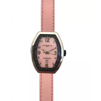 MONTRES DE LUXE Zegarek damski 09EX-L/A8303 Kwarcowy Analogowy 35mm Koperta ze stali nierdzewnej Czarny skórzany pasek Srebrna tarcza