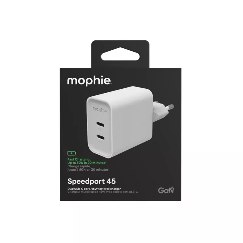 Mophie ROC GaN 45W Dual USB-C Wall Charger - Biały