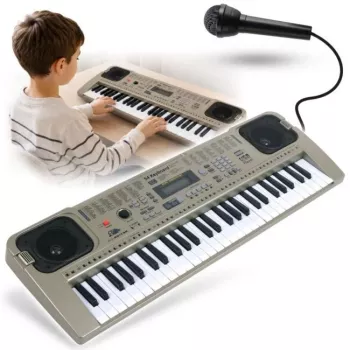 MQ 807 USB elektroniczny keyboard edukacyjny, 61 klawiszy, 16 brzmień, 10 rytmów, szary