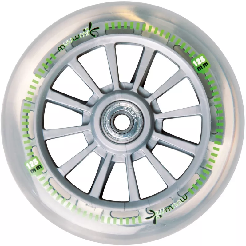 Hulajnoga MUUWMI AU 102 Aluminiowa Neon 125 mm z podświetlanymi kołami LED, składana, łożyska ABEC 5, maks. 50 kg, neonowa zieleń/czerń