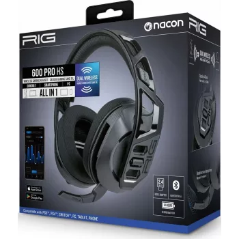 NACON RIG 600 PRO HS Bezprzewodowy zestaw słuchawkowy do gier 2.4GHz/Bluetooth 5.1, 40mm, bateria 24h, czarny