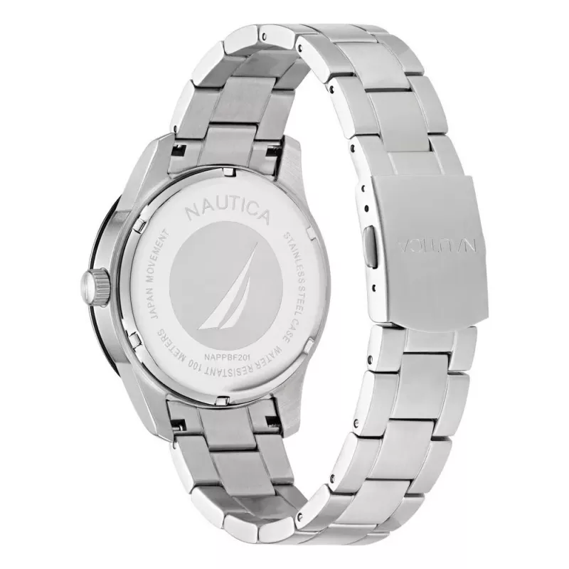 Zegarek męski NAUTICA NAPPBF201 Kwarcowy Analogowy z Niebieską Tarczą i Niebieskim Paskiem Silikonowym, 42 mm