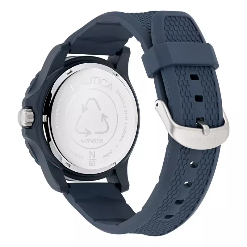 Zegarek męski Nautica Quartz Chronograph NAPFWS302 45mm Niebieska tarcza Silikonowy pasek