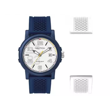 Nautica NABLEME02 Męski Zegarek Kwarcowy Analogowy Niebieska Tarcza Niebieski Pasek Silikonowy 38mm