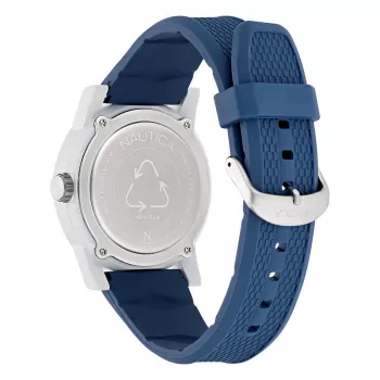 Zegarek męski NAUTICA NAPATS304, kwarcowy, analogowy, koperta ze stali nierdzewnej 42,5 mm, niebieski pasek silikonowy, wodoszczelność 100 m