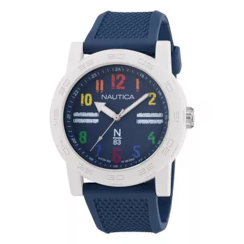 Zegarek męski NAUTICA NAPATS304, kwarcowy, analogowy, koperta ze stali nierdzewnej 42,5 mm, niebieski pasek silikonowy, wodoszczelność 100 m