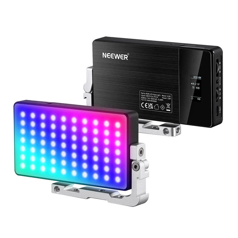 NEEWER SL90 Pro RGB LED lampa wideo, 12W, 2500-10000K, CRI 97+, wyświetlacz OLED, 17 efektów, wbudowana bateria, USB-C, mocowanie 1/4 cala