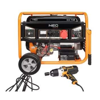 NEO TOOLS 04-732 Trójfazowy generator benzynowy 7,5 kW z AVR, rozrusznikiem elektrycznym, kołami