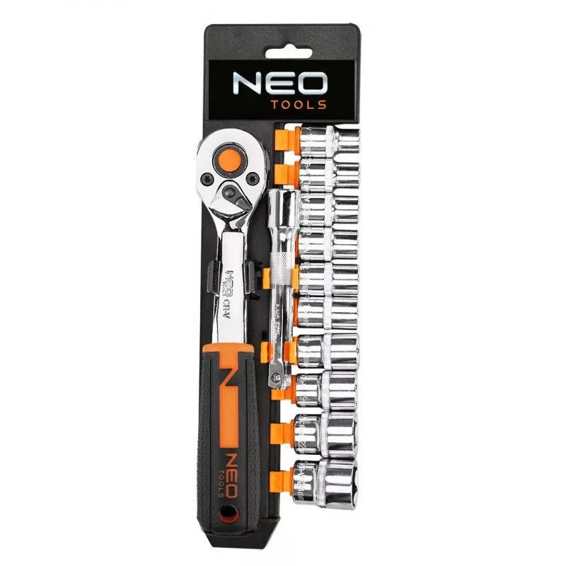 NEO Tools 10-020 219-Częściowy Zestaw Nasadek z Chromowo-Wanadowej Stali z Grzechotkami, Bitami, Kluczami i Kluczami imbusowymi, 1/4 inch, 3/8 inch, 1/2 inch