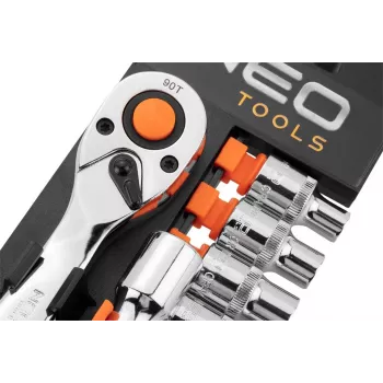 NEO Tools 10-030 219-częściowy zestaw nasadek i kluczy 1/4 cala, 3/8 cala, 1/2 cala z grzechotkami, bitami i akcesoriami w plastikowej walizce