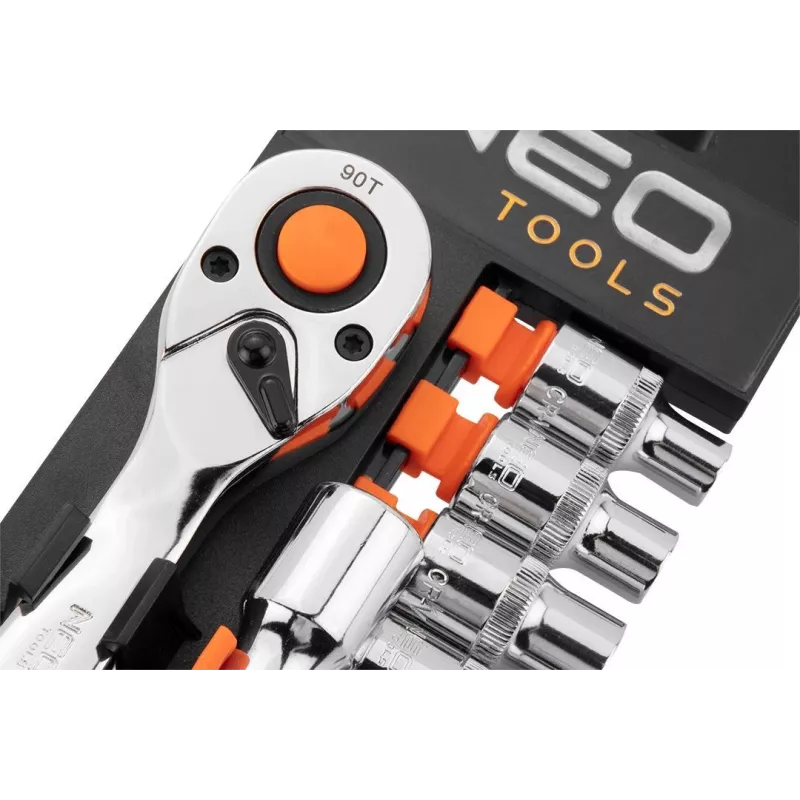 NEO Tools 10-030 219-częściowy zestaw nasadek i kluczy 1/4 cala, 3/8 cala, 1/2 cala z grzechotkami, bitami i akcesoriami w plastikowej walizce