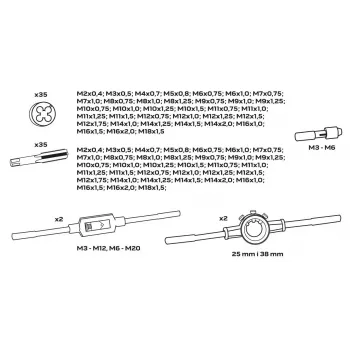 NEO TOOLS 110-elementowy zestaw gwintowników i narzynek metrycznych z narzędziami do gwintowania HSS, kluczami regulowanymi i metalową walizką