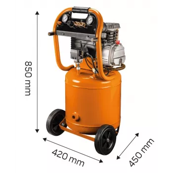 NEO TOOLS 12K010 Pionowy, olejowy sprężarka powietrza, zbiornik 40 L, 230 V, 1.5 kW, 8 bar, wydajność ssania 206 L/min, koła i uchwyt