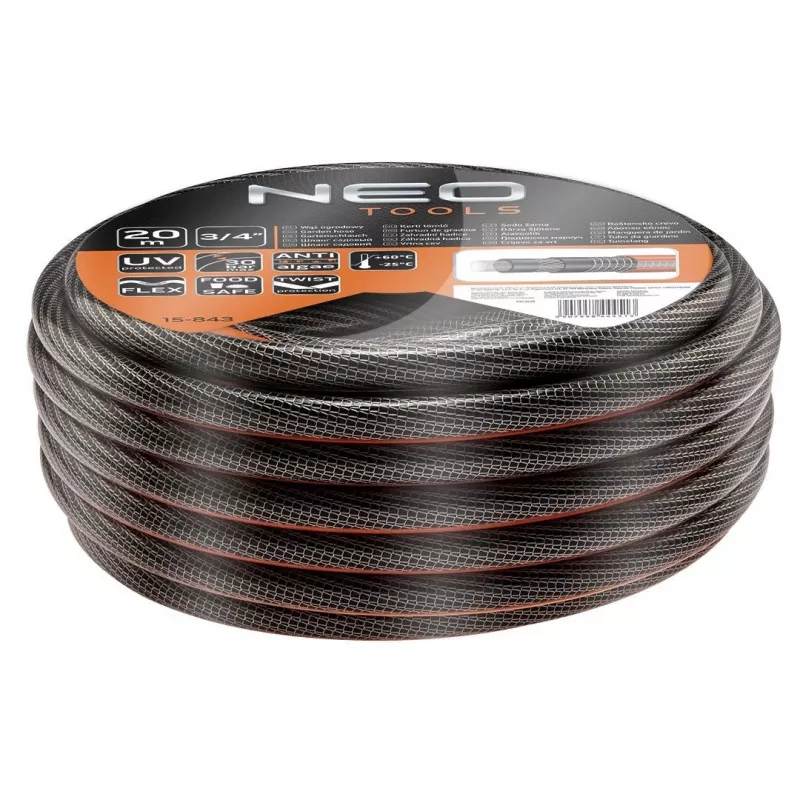 NEO Tools 15-843 wąż ogrodowy 20 m 1/2 cala 3-warstwowy wzmocniony PVC zielony