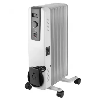 NEO TOOLS 1500W Olejowy Grzejnik z 7 Żebrami, 3 Poziomy Grzania, Regulowany Termostat, Zabezpieczenie przed Przegrzaniem, Wyłącznik Przechyłowy, Wbudowane Kółka, Biały