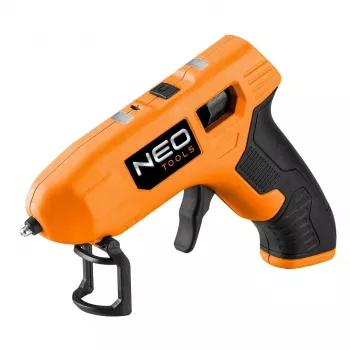 NEO Tools 17-083 Przewodowy pistolet do kleju na gorąco 20W z dyszą antykroplową, wkłady klejowe 11mm, zintegrowana podstawka, 230V, Pomarańczowy/Czarny