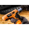 NEO Tools 17-083 Przewodowy pistolet do kleju na gorąco 20W z dyszą antykroplową, wkłady klejowe 11mm, zintegrowana podstawka, 230V, Pomarańczowy/Czarny