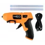 NEO Tools 17-083 Przewodowy pistolet do kleju na gorąco 20W z dyszą antykroplową, wkłady klejowe 11mm, zintegrowana podstawka, 230V, Pomarańczowy/Czarny