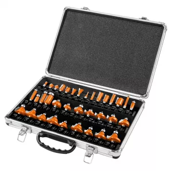 NEO TOOLS 35-częściowy zestaw frezów z węglika spiekanego z trzpieniem 8 mm w drewnianej skrzynce