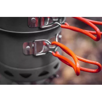 NEO TOOLS 63-144 7-Częściowy Zestaw Turystycznych Naczyń Kuchennych z Anodowanego Aluminium z Odpinanym Uchwytem, 2 Garnki, Patelnia, Pokrywka, Gąbka i Torba Siatkowa