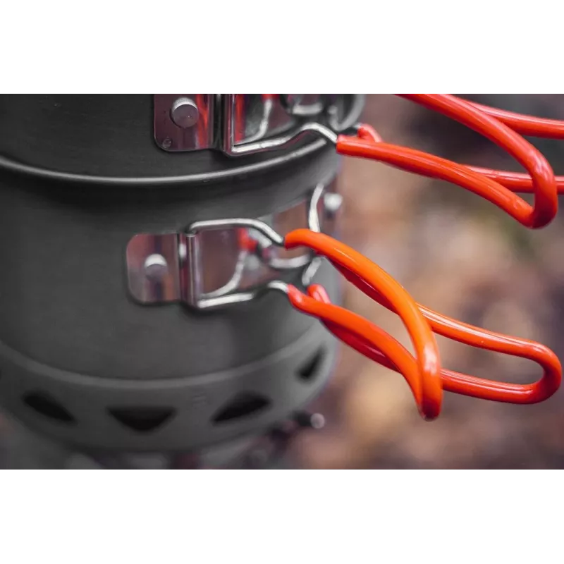 NEO TOOLS 63-144 7-Częściowy Zestaw Turystycznych Naczyń Kuchennych z Anodowanego Aluminium z Odpinanym Uchwytem, 2 Garnki, Patelnia, Pokrywka, Gąbka i Torba Siatkowa