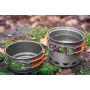 NEO TOOLS 63-144 7-Częściowy Zestaw Turystycznych Naczyń Kuchennych z Anodowanego Aluminium z Odpinanym Uchwytem, 2 Garnki, Patelnia, Pokrywka, Gąbka i Torba Siatkowa