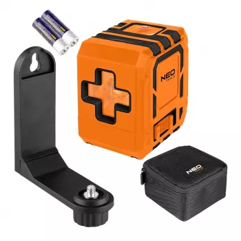 NEO TOOLS 75-143 Krzyżowy poziomica laserowa 3x360° Zielony promień, zasięg 30 m, akumulator Li-ion, IP54, z uchwytem magnetycznym i etui