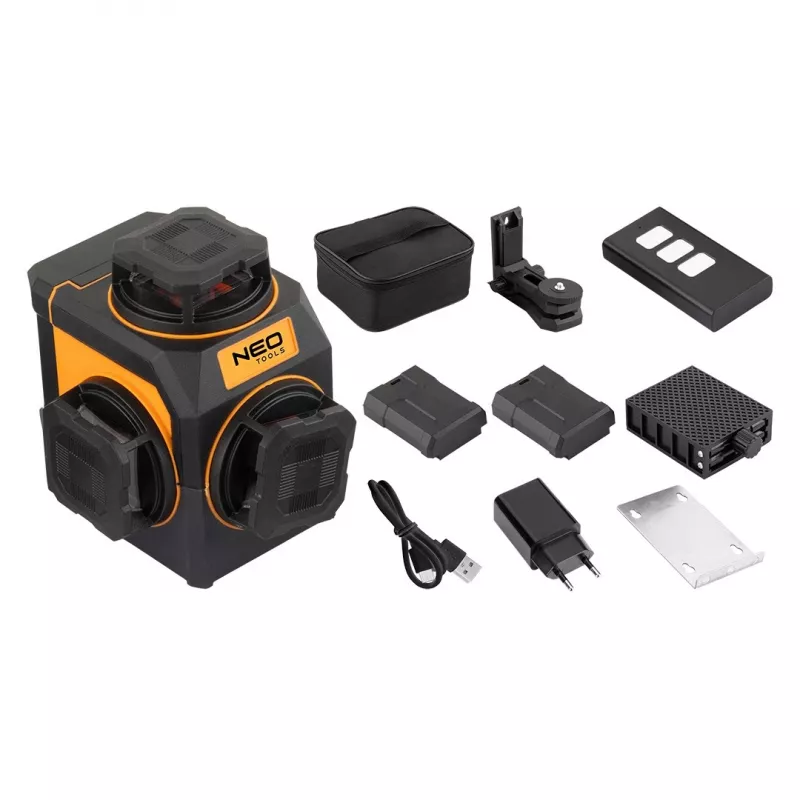 NEO TOOLS 75-145 Poziomica Laserowa 3D, 12 Zielonych Linii, Uchwyt Magnetyczny, Walizka
