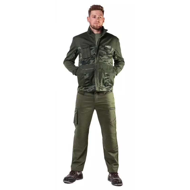 NEO TOOLS 81-211-M Kurtka robocza softshell, szaro-czarno-zielona, rozmiar M, wodoodporna, wiatroszczelna, oddychająca, odblaskowa