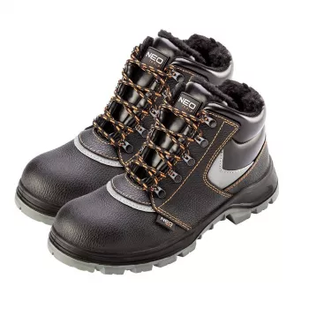 Buty ochronne NEO TOOLS 82-141 S1P SRC ze stalowym podnoskiem i antyprzebiciową wkładką, zamszowa skóra, czarno-szare, rozmiar 41
