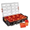 NEO Tools 84-268 Organizer na artykuły plastyczne i rzemieślnicze z 18 regulowanymi przegródkami, przezroczystą pokrywą i uchwytem do przenoszenia