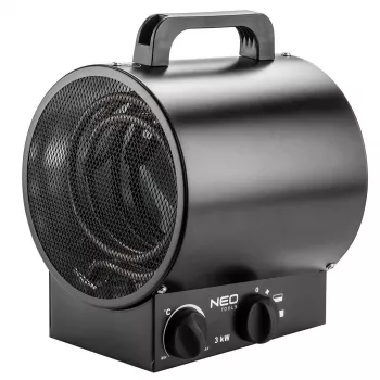 NEO Tools 90-066 2000W PTC Ceramic Elektryczny Nagrzewnica Wentylatorowa z Regulowanym Termostatem, Zabezpieczeniem Przegrzaniowym, Wyłącznikiem Bezpieczeństwa Przechyłowym, 2 Poziomy Grzania, Tryb Wentylacji, Wolnostojąca, Czarny/Szary