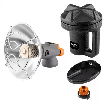 NEO TOOLS 90-134 Przenośny gazowy promiennik ciepła z zapłonem piezoelektrycznym, 1,7 kW, płyta ceramiczna, do kartuszy butan/propan, czarny/czerwony