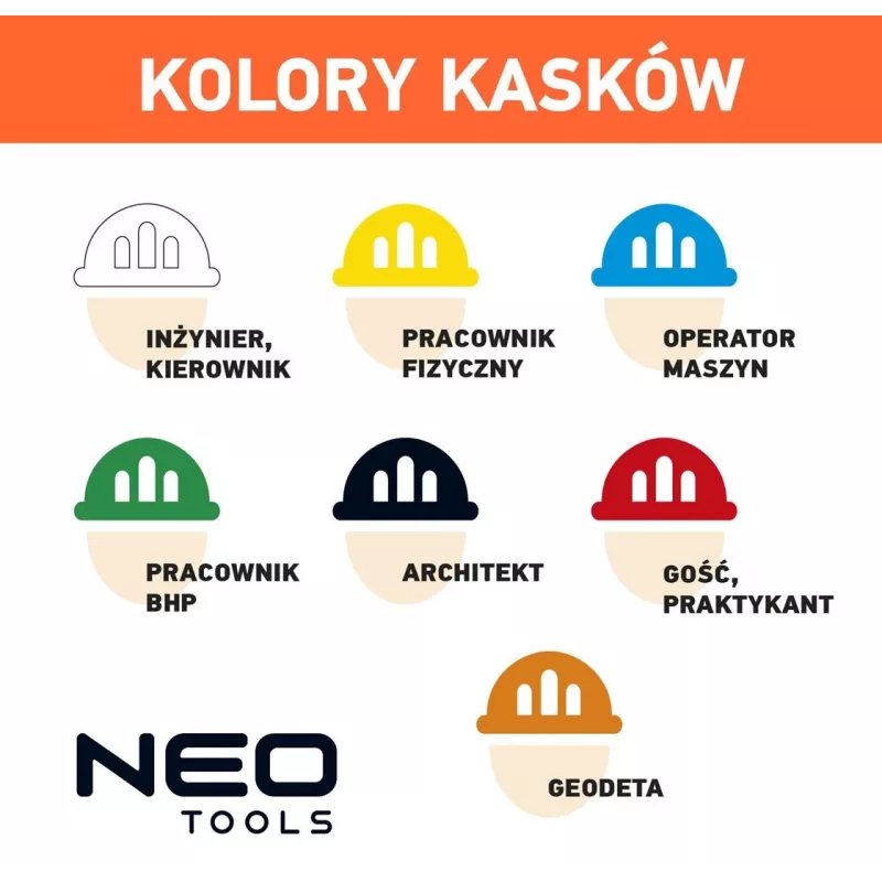 NEO TOOLS 97-211 Wentylowany przemysłowy kask ochronny z 6-punktową regulacją zapadkową, EN 397, biały