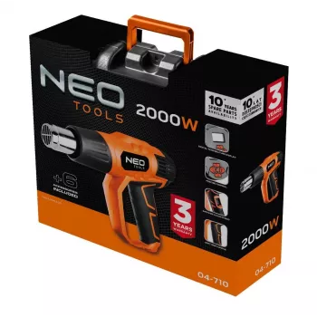 NEO TOOLS Opalarka 2000W z wyświetlaczem LCD, 50°C i 70-600°C, 4 dysze, skrobak, walizka