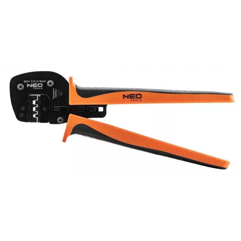 NEO TOOLS Fotowoltaiczny zestaw narzędzi (01-559) – 6-elementowy zestaw do zaciskania, zdejmowania izolacji i cięcia MC4 z łącznikami i walizką