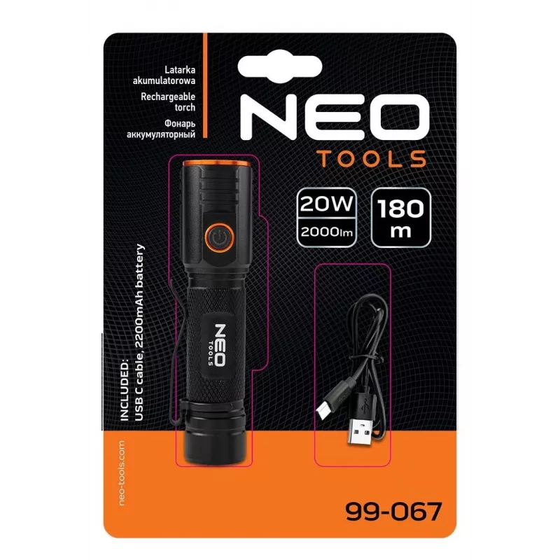 NEO TOOLS ładowalna latarka LED USB C 2000 lm CHN