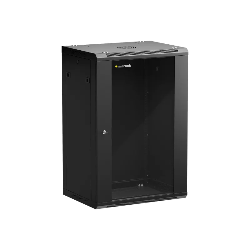 NETRACK 019-180-645-022 Szafa ścienna/wieszana 19 inch 18U 450mm Drzwi szklane Czarny Zdejmowane panele boczne
