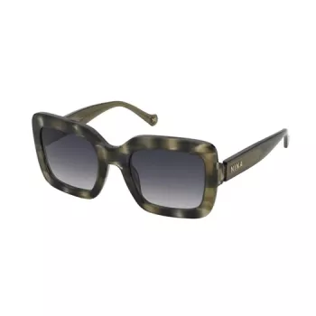 Okulary przeciwsłoneczne Nina Ricci SNR322 dla kobiet - Polaryzacyjne, prostokątne oprawki - Błyszcząca czerń/szary - 53/23/140 mm