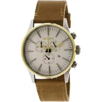 NIXON A4052548 Męski zegarek ze stali nierdzewnej 42mm z czarnym skórzanym paskiem