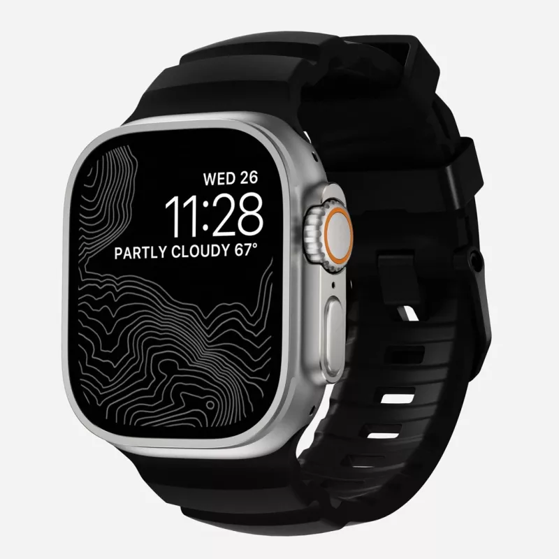 NOMAD Rocky Point Band do Apple Watch 46mm/49mm z FKM i tytanem (Carbon Black, Black Hardware)