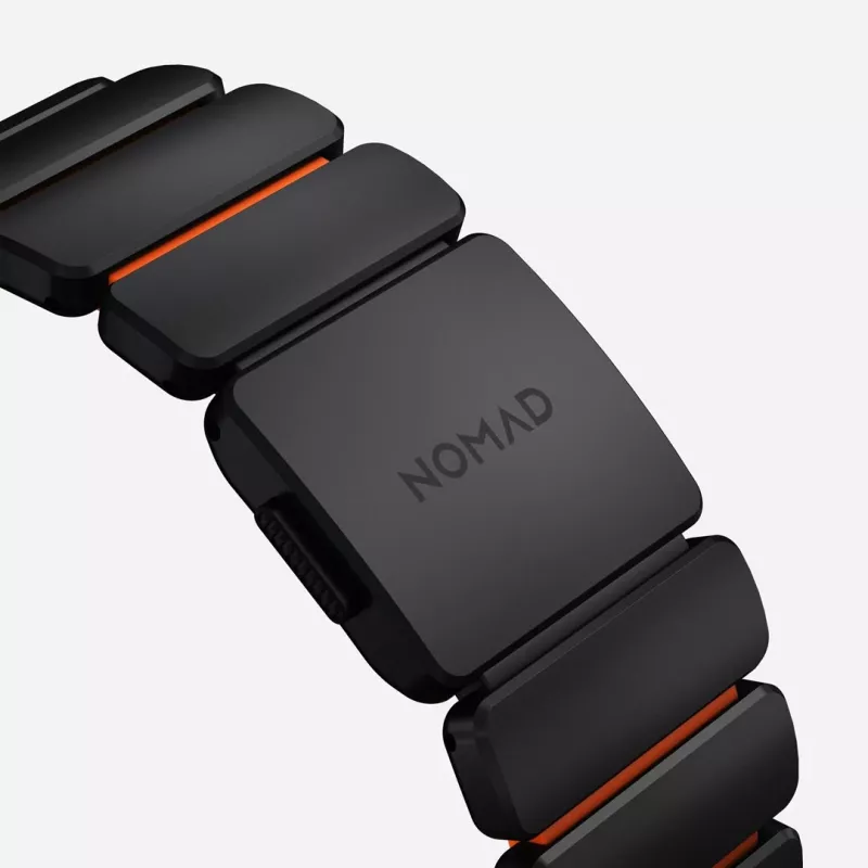 NOMAD Stratos Band - Bransoleta tytanowa do Apple Watch 49mm z FKM (Black Titanium, Ultra Orange FKM)