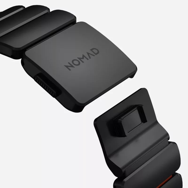 NOMAD Stratos Band - Bransoleta tytanowa do Apple Watch 49mm z FKM (Black Titanium, Ultra Orange FKM)