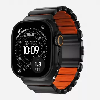 NOMAD Stratos Band - Bransoleta tytanowa do Apple Watch 49mm z FKM (Black Titanium, Ultra Orange FKM)