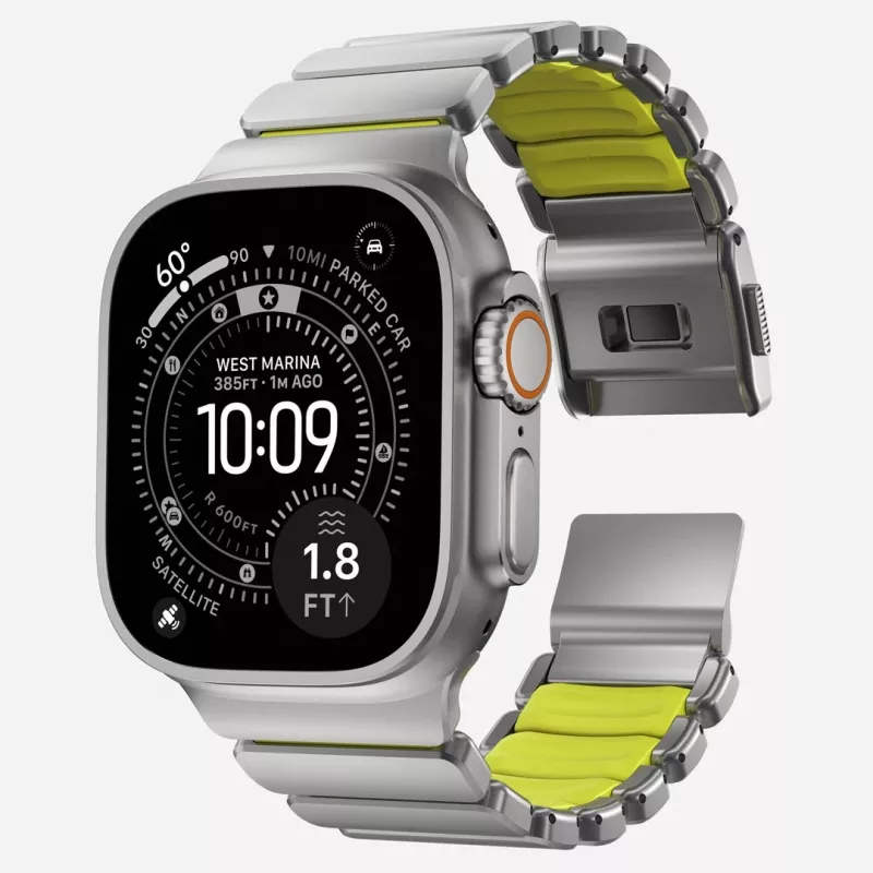 NOMAD Stratos Band - Titanowa bransoleta do Apple Watch 49mm z FKM (Natural Titanium, Volt FKM)