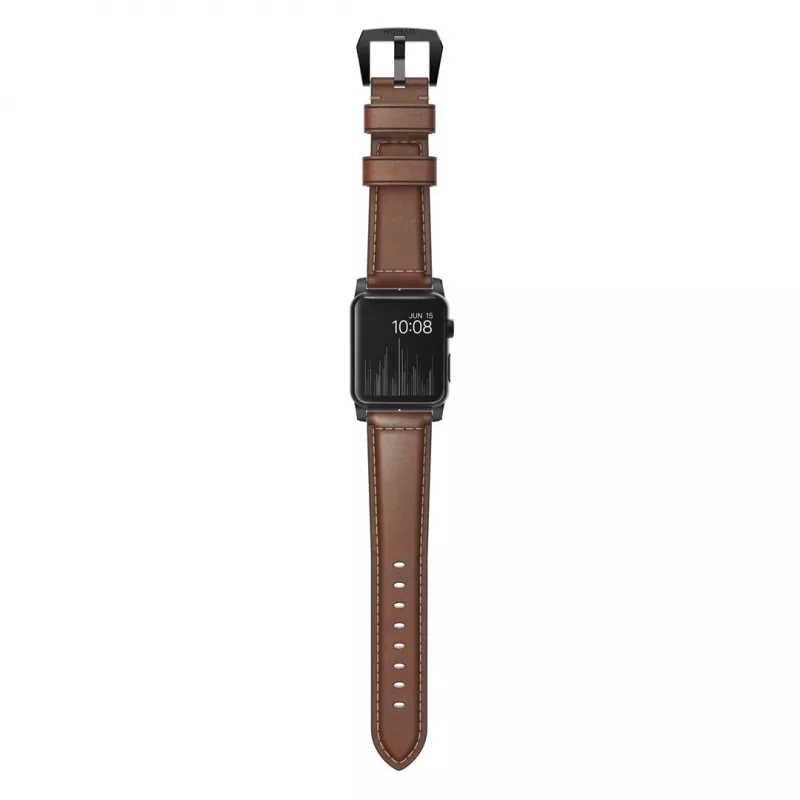 NOMAD Traditional Band - Horween Leather Strap for Apple Watch 46mm/49mm, Rustic Brown, Black Hardware