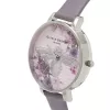 Zegarek damski Olivia Burton Enchanted Garden OB16EM05 - 38 mm, koperta ze stali szlachetnej w kolorze różowego złota, biała tarcza z motywem kwiatowym, pasek z szarej skóry norki
