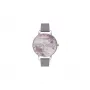 Zegarek damski Olivia Burton Enchanted Garden OB16EM05 - 38 mm, koperta ze stali szlachetnej w kolorze różowego złota, biała tarcza z motywem kwiatowym, pasek z szarej skóry norki